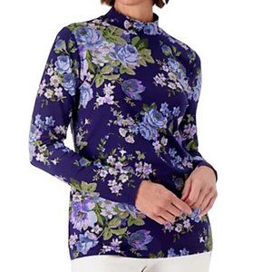 Isaac Mizrahi Live! Print Mock Neck Long Sleeve Top XX SMALL (5556)